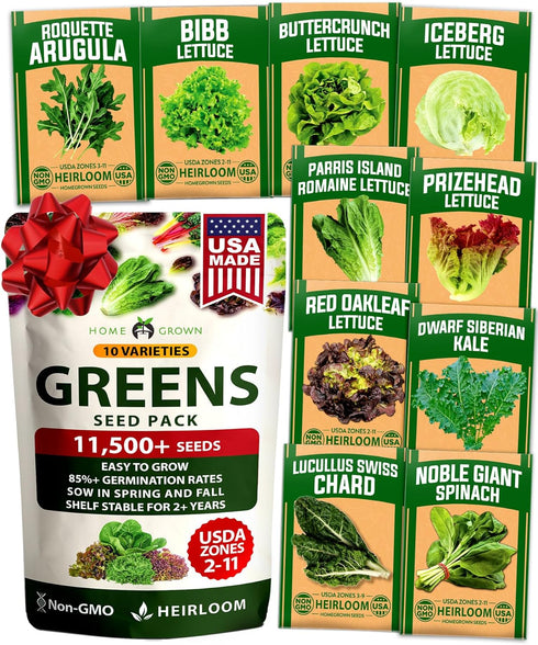 HOME GROWN 11,500+ Heirloom Lettuce Seeds - 10 Varieties Including Romaine, Buttercrunch,