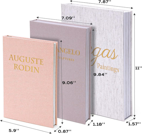 Set 3 XKDOUS of Linen Decorative Books with Gold Foil Cover Faux Book Storage Box for Coffee Table, Bathroom Shelf