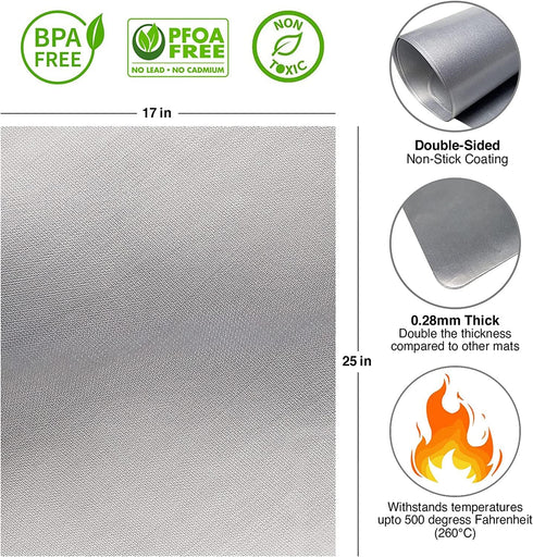 Oven Liners for Bottom of Oven Silver (2-Pack) with Oven Rack Shields (2-Pack), Large Oven Mat, Reusable & Heat