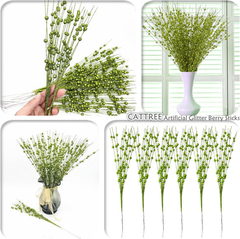 17 inches 10 Pack Artificial Glitter Berry Stem Ornaments, Fake Christmas Picks Decorative Glitter Bead Sticks