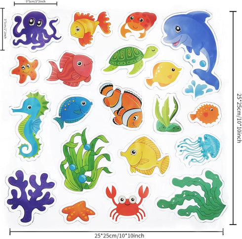 20 Pieces Sea Animals Gel Clings Decals for Toddlers, Kids, Adults - Removable Ocean Window Stickers for Home,