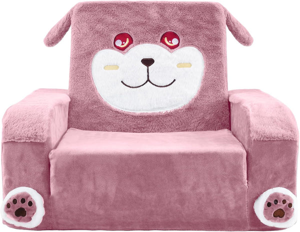 Kids Couch, Children's Sofa Bed, Folds into a Recliner, Pink Puppy Design,