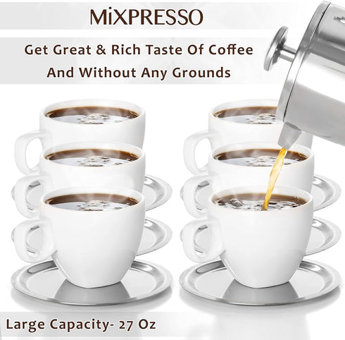 Mixpresso Stainless Steel French Press Coffee Maker, 27 Oz 800 ml, Easy Clean & Press, Double Wall Insulated
