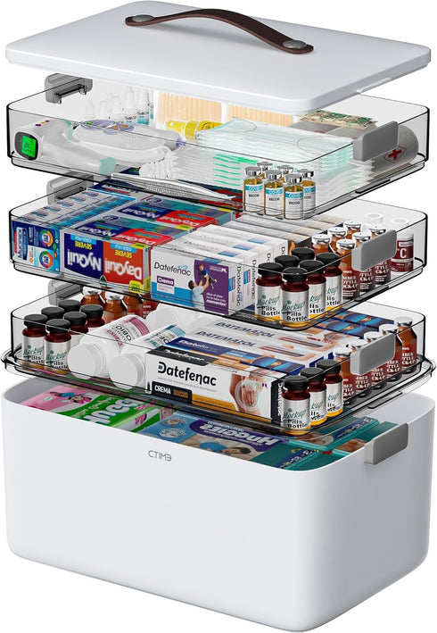 CTIME 4-Tier XL Medicine Organizer - Portable Medicine Cabinet with Leather Handle,