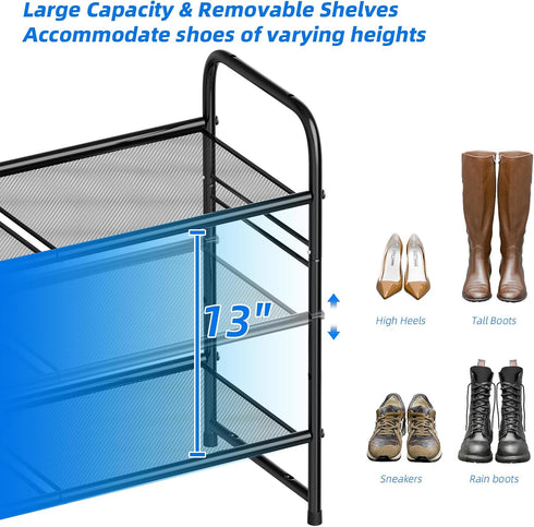 3-Tier Closet 33" SUFAUY Mesh Shoe Rack, Metal Wide Shoe Shelf Heavy Duty, Black