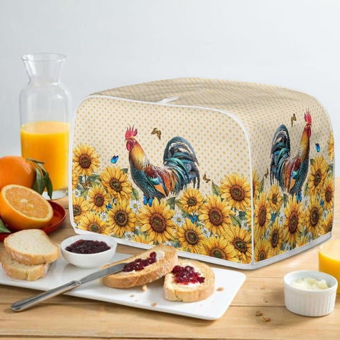 Sunflower Roosters Chickens Toaster Oven Covers, Quilted Polyester Fabric Dust-proof Cover for Small Appliances