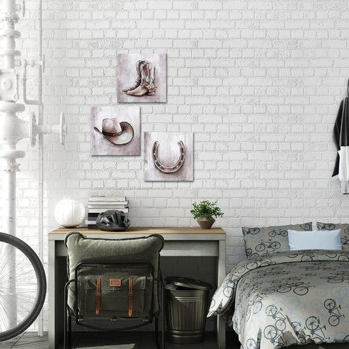 Country 12 12 Inch 3 HOMEOART Western Decor Cowboy Hat and Boots Horseshoes Canvas Wall Art Rustic Style Cowboy Room