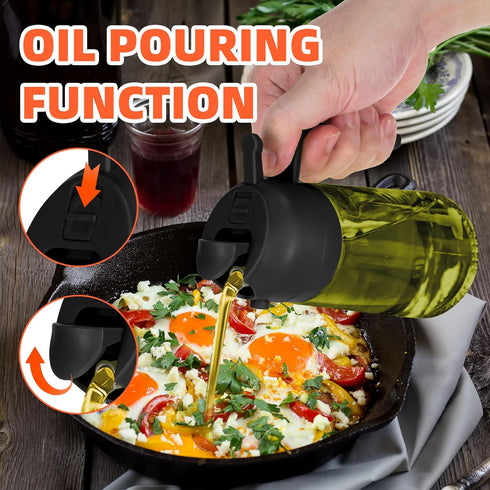 16oz Olive Oil Dispenser for Kitchen - 2 in 1 Olive Oil Dispenser and Oil Sprayer, Black (Light Blockage)