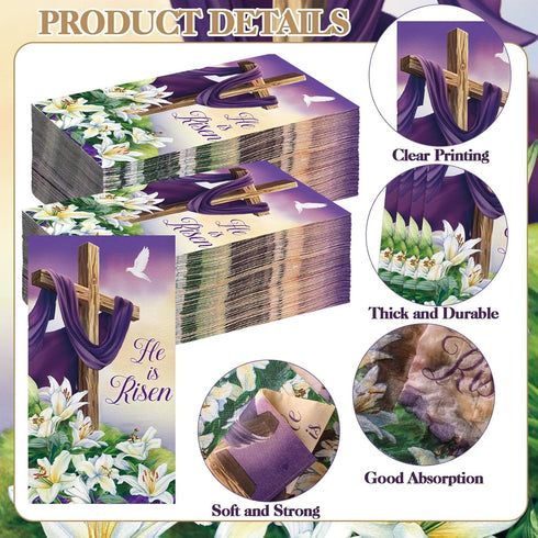 Chiisong 200 Pcs Easter Paper Napkins Bulks He Is Risen Napkins Disposable Spring Lily Purple Easter Bunny Egg Guest