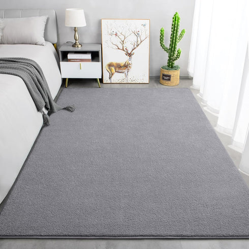 Keeko Soft Area Rugs for Bedroom Living Room, 4x6 Grey Modern Low Pile Fluffy Machine Washable Rug