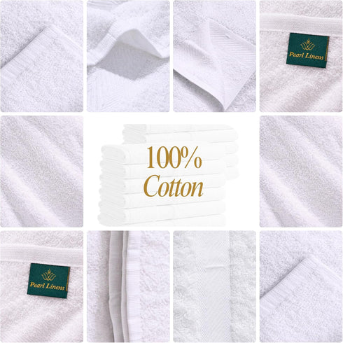12 Pack 22x44 Set Pearl Linens Economy Cotton Hotel Quality White Bath Towels Quick-Dry, Lightweight, Soft & Absorbent