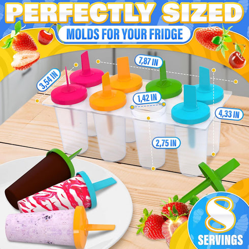 8 Set Pcs Popsicles Molds Round - Reusable Popsicle Molds With Sticks, Multi-Servings & Dishwasher-Safe Popsicle Makers