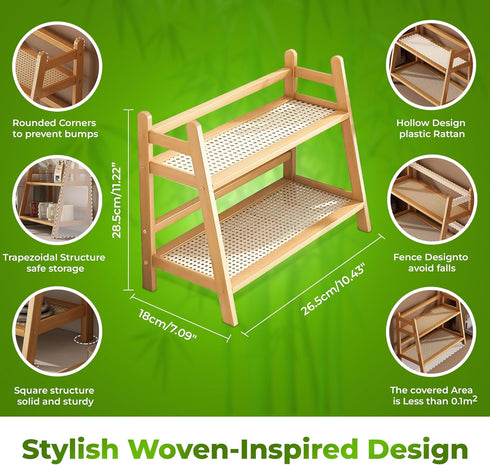 SQUISHYSOFTIES 2 Countertop Counter Wicker Look Coffee Station Organizer, Tier Bamboo Mug Holder Organizer, Kitchen