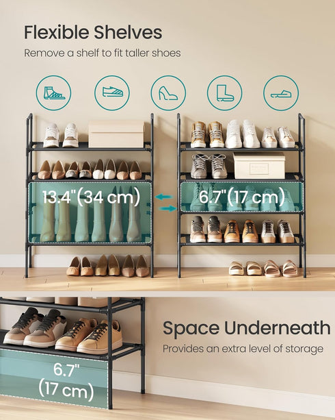 4-Tier Closet, ULSH044BH02 SONGMICS Shoe Rack, Shoe Storage for Hallway Slim and Space-Saving, Metal Frame, Non-Woven