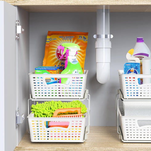 Simple Houseware 2 Tier Bathroom Organizer Tray, Pull-Out Sliding Drawer/Under-Sink Storage, White