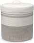 Woven Laundry Hamper with Lid, 40L Storage Basket for Living Room, Bedroom, Bathroom, Nursery (Brown and White)