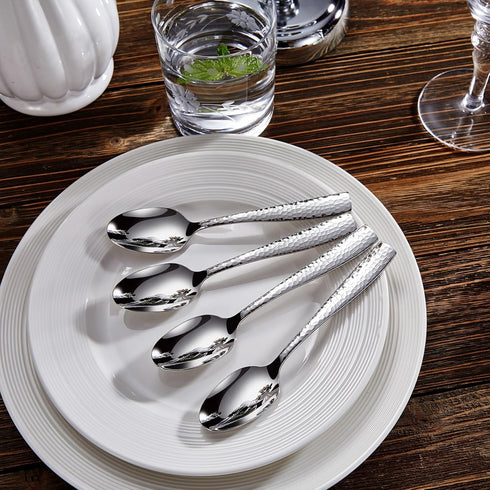 KEAWELL Premium 4-Piece Louis Hammered Spoons Set, 18/10 Stainless Steel, Dishwasher Safe, 6.4" Teaspoon