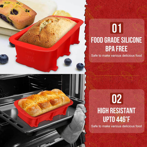 Walfos Silicone Bread Loaf Pan, 9 x 5 Inch Non-Stick Baking Pans Set of 2 for Bread, Cake, Meatloaf