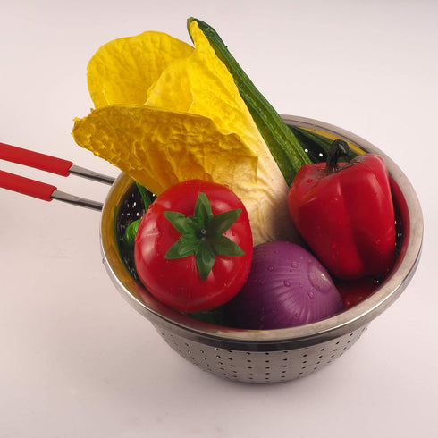 7.9inch Stainless Steel Perforated Metal Colander Strainer with Long Red Handle for Kitchen Food Pasta Noodles
