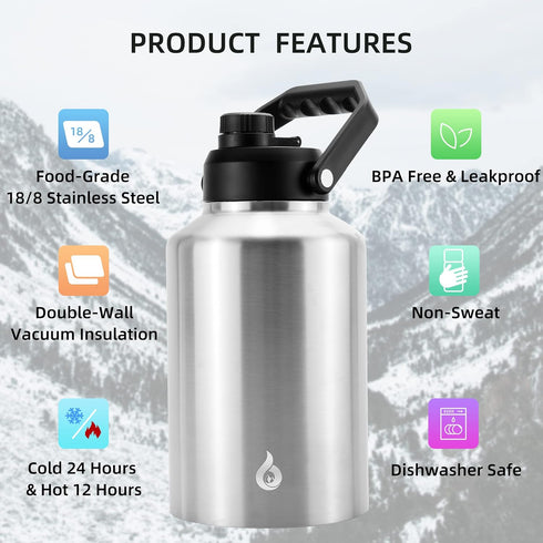 BJPKPK Insulated Water Bottle, One Gallon (128 oz), Stainless Steel Thermos, BPA Free Jug with Ergonomic Handle
