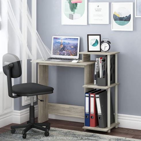 Furinno Efficient Home Laptop Notebook Computer Desk with Square Shelves, Sonoma Oak/White Finish