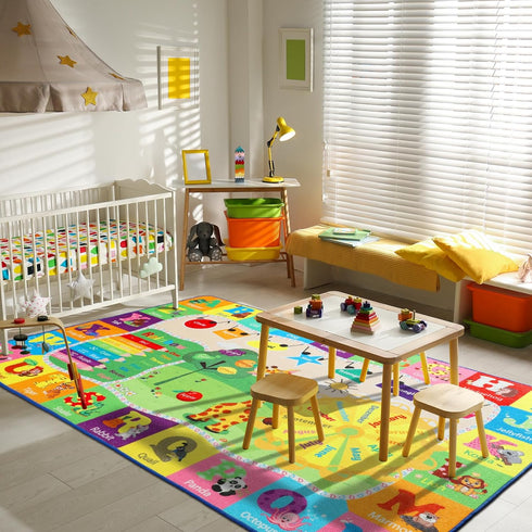4x6 Kids Rugs for Playroom Classroom Bedroom, Educational and Fun Play Mat with ABC Alphabet Animals, Learning Rug
