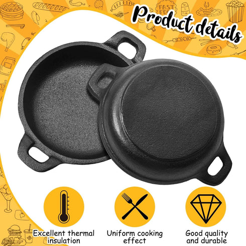 Mini Cast Iron Skillets Set: 5 x 5 x 1.3 Inch Black Ramekin Dish, Oven Safe Cookware for Indoor Outdoor (6 Pack)