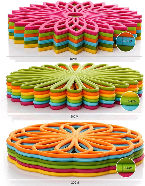 ME.FAN Silicone Trivet, Kitchen Hot Pads for Pots, Insulated Teapot Trivet, Flexible Durable Non-Slip Coasters Set