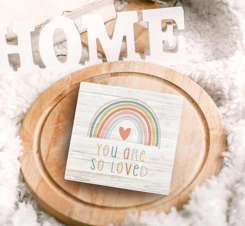 SRADMO You Are So Loved Rainbow Heart Wood Box Sign Desk Decor, Kids Inspirational Quotes Wooden Block Box Sign