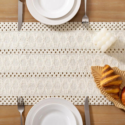 Summer 12x90 inch Socomi Boho Table Runner Macrame Farmhouse Woven Cotton Linen Rustic Coffee Table Runner with Tassels