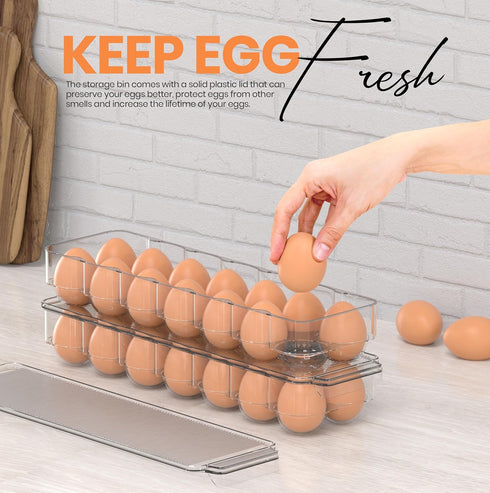 Utopia Home Egg Container with Lid and Handle for Refrigerator - Pack of 2 - Clear Stackable Holder for Kitchen Storage