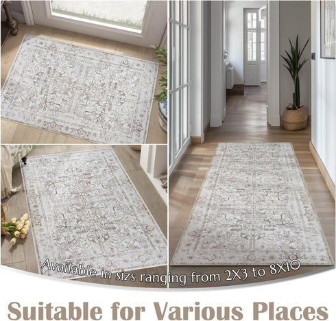 jinchan 2x3 Washable Rug for Entryway - Vintage Floral Area Rug, Ultra-Thin Low Pile Soft Non Slip
