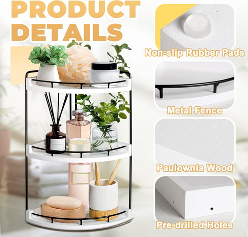 Alytree 3 Counter Counter Countertop Tier Bathroom Organizer, Bathroom Tray and Vanity Organizer, Wood Corner