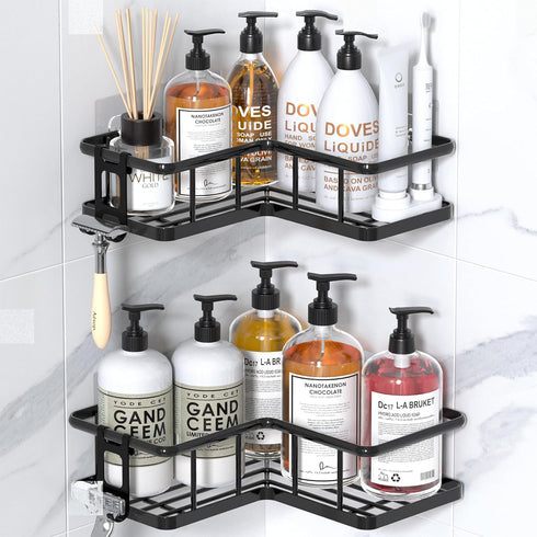 YASONIC Corner Shower Caddy 2 Pack, No Drill Adhesive Shower Storage Shelves,