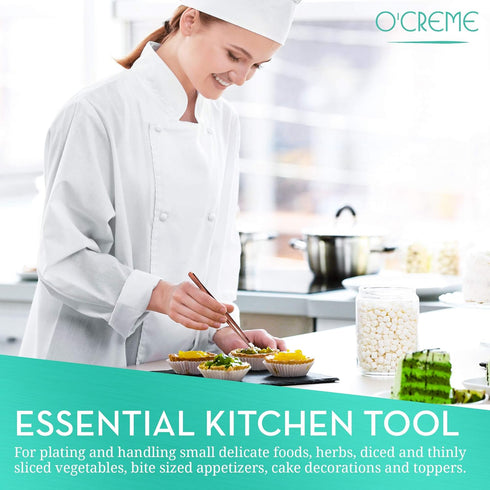 O'Creme 12 Inch Stainless Steel Precision Kitchen Culinary Tweezer Tongs Silver.