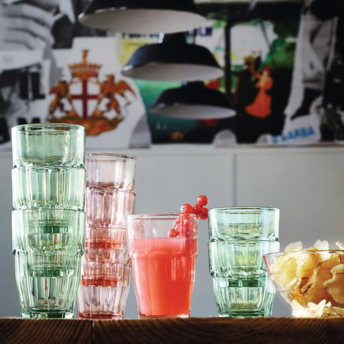 Bormioli Rocco Rock Bar 9.25 oz. Stackable Beverage Glasses, Set of 6, Mint Green