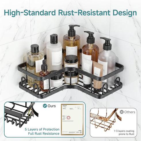 5-Pack, Veken Corner Shower Caddy Advanced Rustproof Design, No Drilling Adhesive Shelves, Rack with Soap Holder, Large