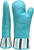 RED LMLDETA Heat Resistant 550 Degree Oven Mitt, Silicone Hot Mitts - 1 Pair, Extra Long (Blue Mittens)