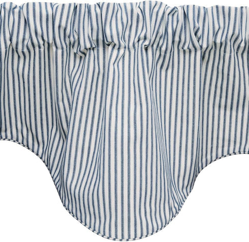 Window Treatments Valance Curtains, Blue Ticking Stripe Kitchen Valances, Short Swag, 53 x 18 Inches