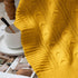 jinchan 50"x60" Cozy Cable Knit Throw Blanket for Couch Lightweight Soft Throw Blanket Mustard Yellow Decorative Throws