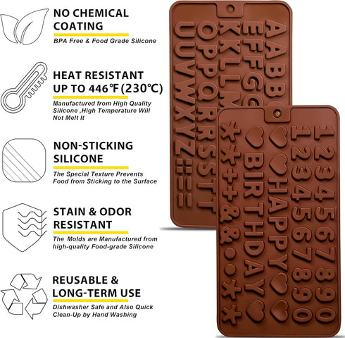 Anaeat Silicone Letter and Number Chocolate Molds, 2 Pack Alphabets & Numbers Candy Baking Mold for DIY Chocolates
