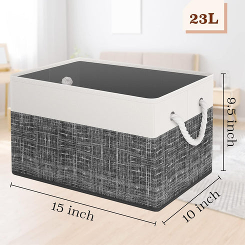 Storage Bin,Collapsible Storage Basket For Organizing,Large Storage Boxes With Rope Handles,Storage Containers,Clothes Organizer,White & Black,Pack of 3