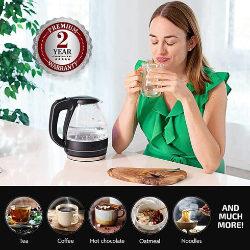 OVENTE Glass Electric Kettle, 1.5 Liter Fast Boiling Borosilicate Glass, BPA Free Auto Shut Off for Coffee & Tea
