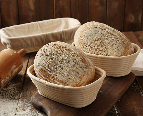 BetterJonny 9 inch Rectangle Banneton Bread Proofing Basket, Rattan + Liner Combo for Bakers