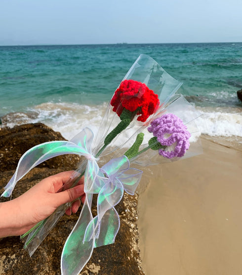Crochet Flowers Knitted Carnation - Handmade Artisan-Crafted Flowers, Perfect for Mother's Day Gifts (Purple)