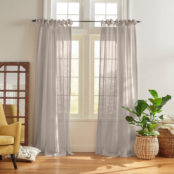 Elrene Home Fashions Vienna Sheer Tie-Top Window-Curtain Panel, 52 in x 84 in (1 Panel), Light Gray