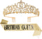 Velscrun Birthday Queen Tiaras Crown for Women, Golden Yellow Rhinestones Birth Crown Headband for 50th Birthday