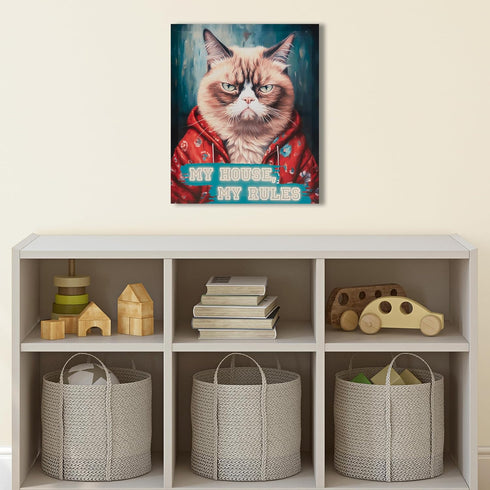 Madison Park Grumpy Cat Wall Décor, Funny Home Office and Bathroom Decor, Gifts for Cat Lovers, My House Rules