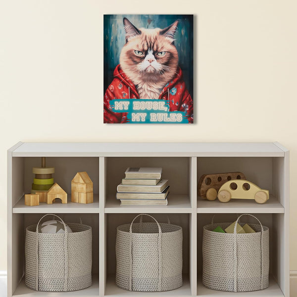 Madison Park Grumpy Cat Wall Décor, Funny Home Office and Bathroom Decor, Gifts for Cat Lovers, My House Rules