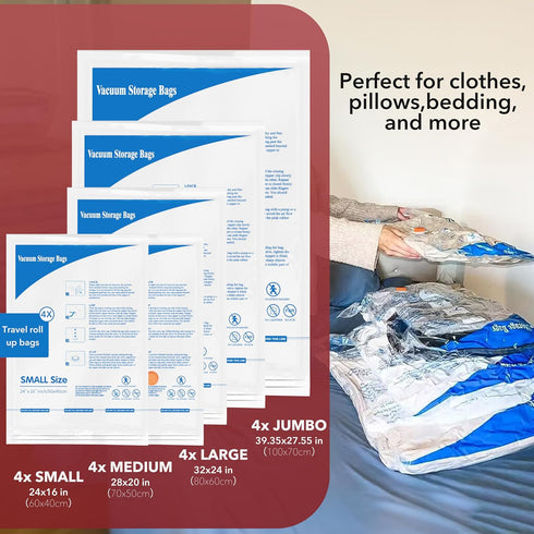 Vacuum Storage Bags 20 Pack, Space Saver Sealer Bags for Clothes, Pillows, Comforters, Bedding